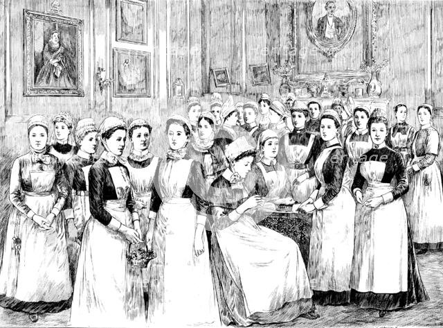 Doll Nurses at the Bazaar for the new Hospital for Women, Euston Road, 1890. Creator: Carl Hentschel.