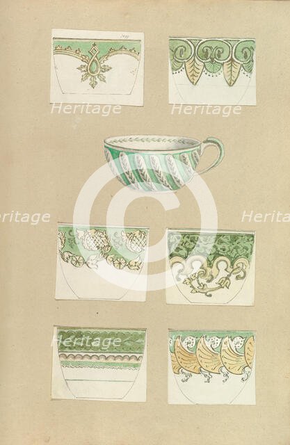 Seven Designs for Decorated Cups, 1845-55. Creator: Alfred Crowquill.