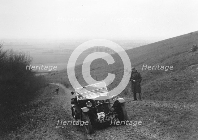 Morris Minor competing in a trial, Crowell Hill, Chinnor, Oxfordshire, 1930s. Artist: Bill Brunell.