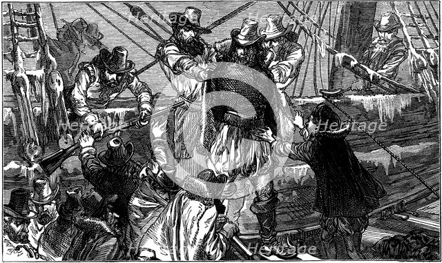 Henry Hudson, English navigator, being set adrift by mutinous crew, c1880. Artist: Unknown