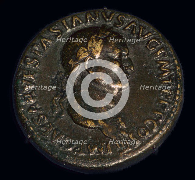 Base metal coin of the Roman emperor Vespasian, 1st century. Artist: Unknown