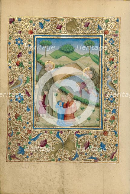Saint Bernardino of Siena Rescuing Boys from a River; Book of Hours, about 1460. Creator: Unknown.