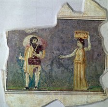 Roman wall-painting showing servants. Artist: Unknown