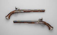 Pair of Flintlock Pistolsof Count Heinrich von Brühl (1700-1763), French, Paris, ca. 1740. Creators: Adrien Reynier, Charles Reynier.