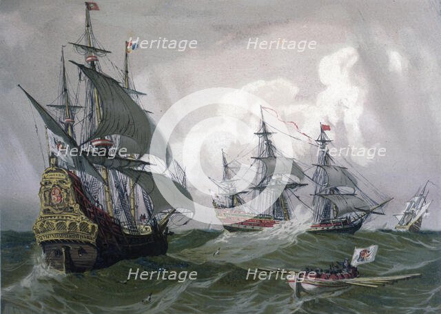 Galleons and warships from the 17th century, 1875. Creator: Unknown.