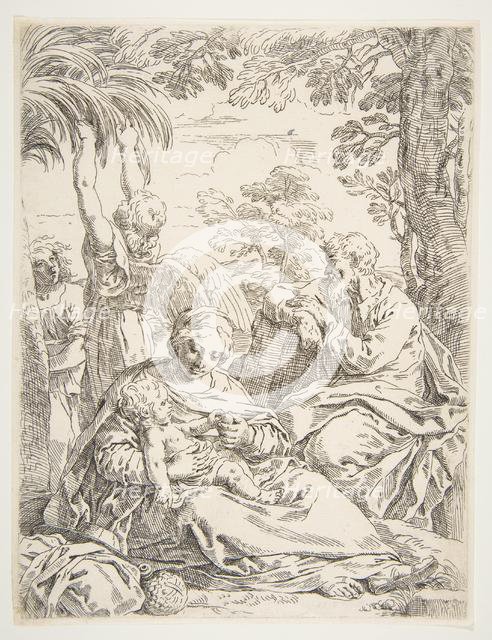 The Holy Family resting on their flight into Egypt, ca. 1637-1639. Creator: Simone Cantarini.