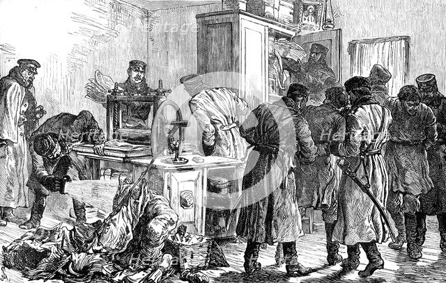 Police discovering a nihilist printing press, St Petersburg, Russia, 1887. Artist: Unknown