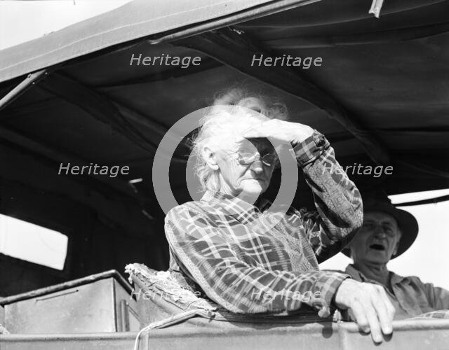 Eighty year old woman living in squatters' camp on the outskirts of Bakersfield, California, 1936. Creator: Dorothea Lange.