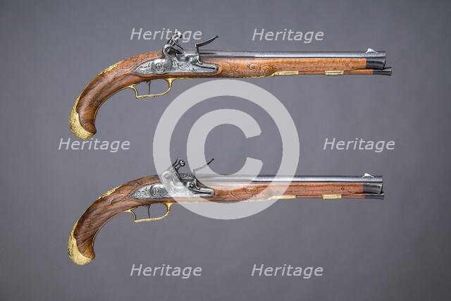 Pair of Flintlock Pistols, German, Regensburg, ca. 1760-70. Creator: Johann Andreas Kuchenreuter.