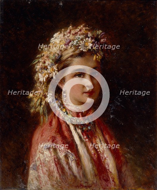 Young girl with flower garland. Artist: Makovsky, Konstantin Yegorovich (1839-1915)