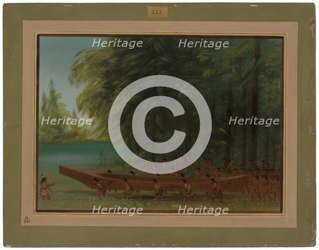 Launching a Canoe - Nayas Indians, 1855/1869. Creator: George Catlin.