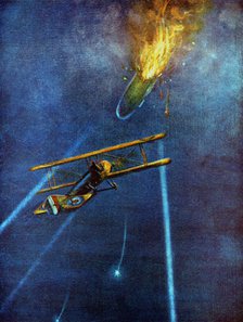 Zeppelin airship shot down at Cuffley, near Enfield, during bombing raid on London, 1916. Artist: Unknown