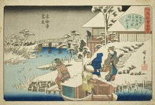 Viewing Snow at the Uekiya Restaurant at Mokubo Temple (Mokuboji yukimi, Uekiya) ..., c. 1838/40. Creator: Ando Hiroshige.