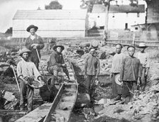 Western and Chinese miners during the California Gold Rush at Auburn Ravine, 1852. Creator: Anonymous.