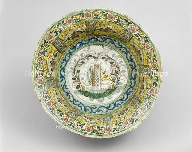 Basin Depicting a Cistern, Tower and Domed Building, 1775/1825. Creator: Unknown.