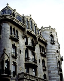 Detail of the façade of the Fuster House, designed by modernist architect Lluís Domenech i Muntan…