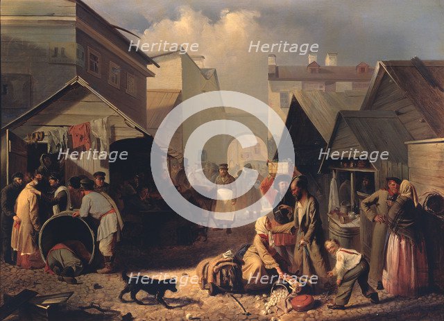 Refreshment Stall in St. Petersburg, 1858. Artist: Volkov, Adrian Markovich (1827-1873)