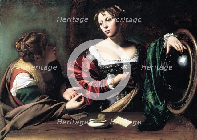 Martha and Mary Magdalene, c. 1598. Artist: Caravaggio, Michelangelo (1571-1610)