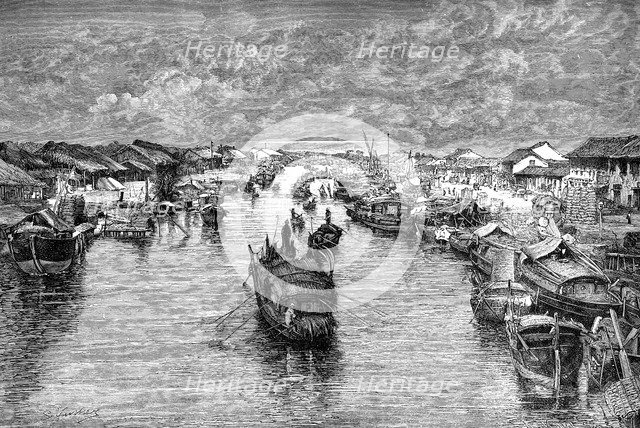 Boats on the Chinese Arroyo, near Saigon, Vietnam, 1895. Artist: Unknown