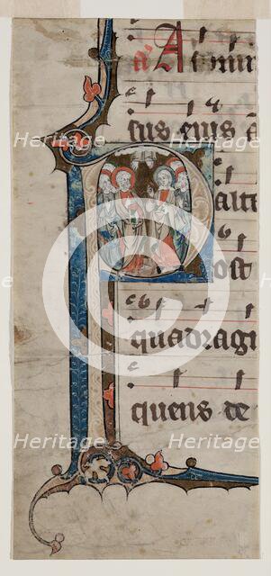 Antiphonary Leaf Fragment: Historiated "P" with Ascension, between 1300 and 1345. Creator: Unknown.