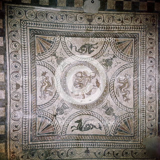 Cupid on Dolphin mosaic, Fishbourne Roman Villa, Sussex. Artist: Unknown