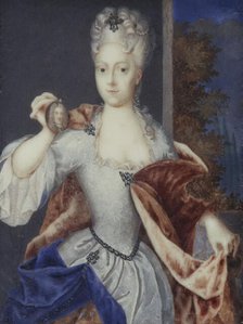 Portrait thought to be Amalia-Wilhelmine of Habsburg, holding a miniature of her husband..., c1699. Creator: Ecole Francaise.
