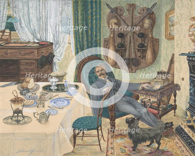 A Bachelor in His Study (The Sportsman's Breakfast), late 19th century. Creator: J Buttfield.