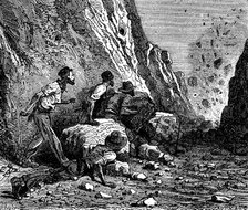 Miners blasting, 1879.  Artist: Anon