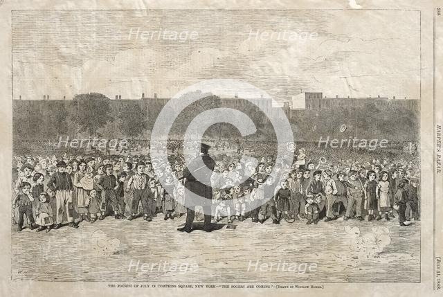 The Fourth of July in Tompkins Square, New York - "The Sogers Are Coming", 1868. Creator: Winslow Homer (American, 1836-1910).