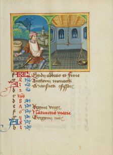 September Calendar Page; Sowing; Libra; Book of Hours, early 16th century. Creator: Unknown.