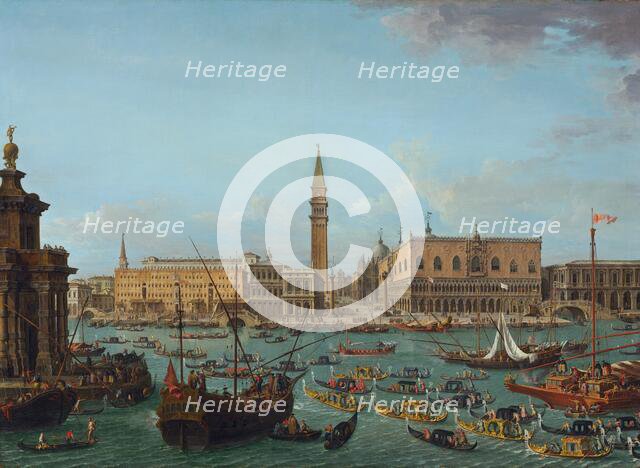 Procession of Gondolas in the Bacino di San Marco, Venice, 1742 or after. Creator: Antonio Joli.