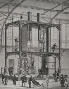 Universal Exhibition of Paris: Distillation machinery installed in the Galerie des machines, 1878.  Creator: Unknown.