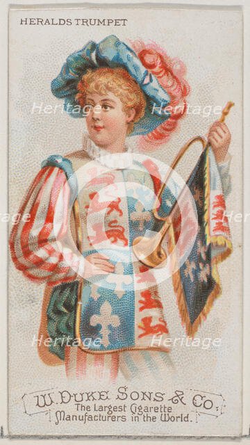Heralds Trumpet, from the Musical Instruments series (N82) for Duke brand cigarettes, 1888., 1888. Creator: Schumacher & Ettlinger.