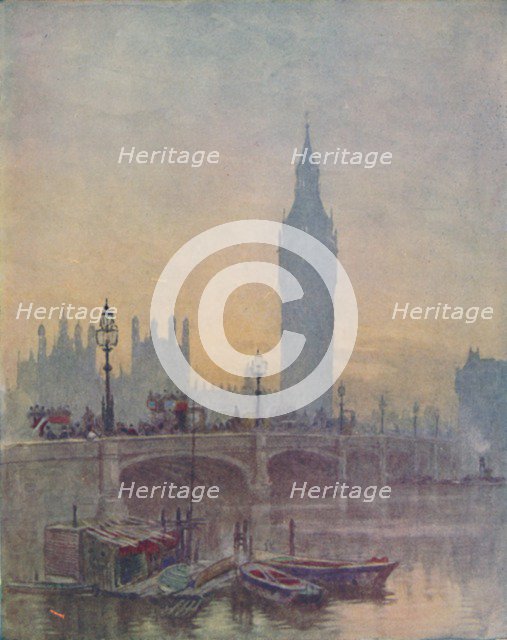 'The Houses of Parliament, London', 1910. Artist: Herbert Menzies Marshall.