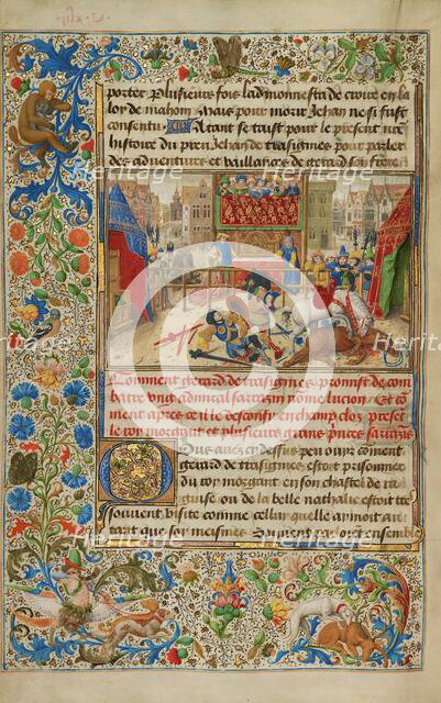 A Judicial Duel Between Gillion's Son Gerard and the Emir Lucion, 1464. Creators: Lieven van Lathem, David Aubert.