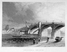 View of Vauxhall Bridge with a steamboat on the Thames, London, c1847. Artist: Anon