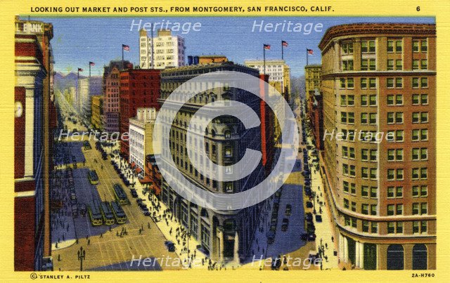Market and Post Streets from Montgomery Street, San Francisco, California, USA, 1932. Artist: Unknown