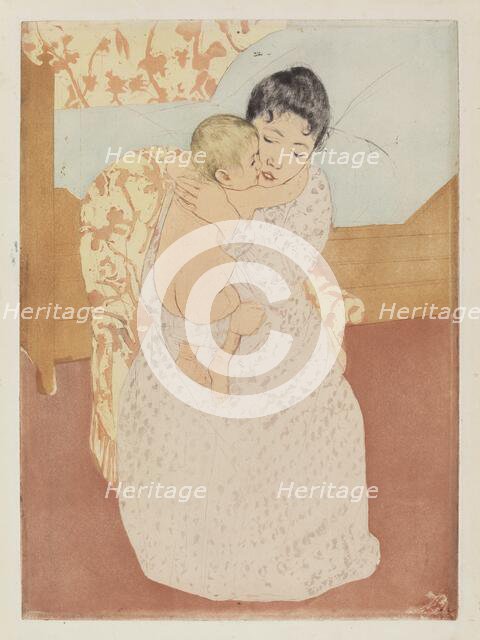 Maternal Caress, 1890-1891. Creator: Mary Cassatt.