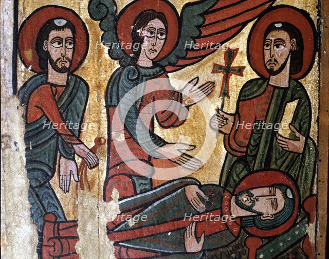  'Frontal of St. Martin of Tours', detail of the saint's death, tempera on wood. The work consist…