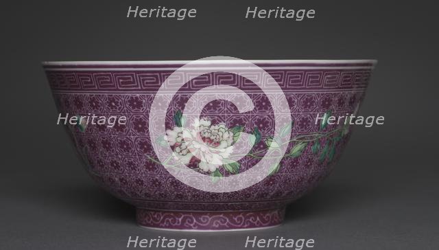 Bowl with Peony Sprays on Diaper Ground (exterior); Chrysanthemum Sprays (interior), 1736-1795. Creator: Unknown.
