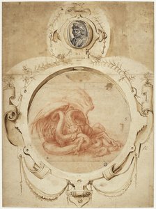 Dragon devouring a snake. With a Portrait of Andrea del Sarto, First quarter of 16th cen. Creator: Andrea del Sarto (1486-1531).