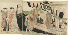 Women Coming Ashore from a Pleasure Boat on the Sumida River, c. 1785. Creator: Torii Kiyonaga.
