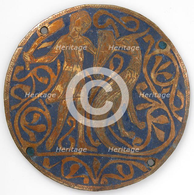 Medallion with Man Fighting Basilisk, French, ca. 1240-60. Creator: Unknown.