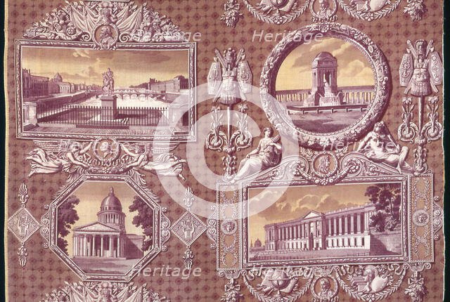 Les Monuments de Paris (The Monuments of Paris) (Furnishing Fabric), France, 1816/18. Creator: Christophe-Philippe Oberkampf.