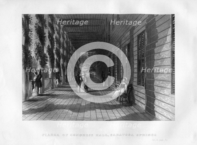 'Piazza of Congress Hall, Saratoga Springs', New York State, 1855. Artist: Unknown