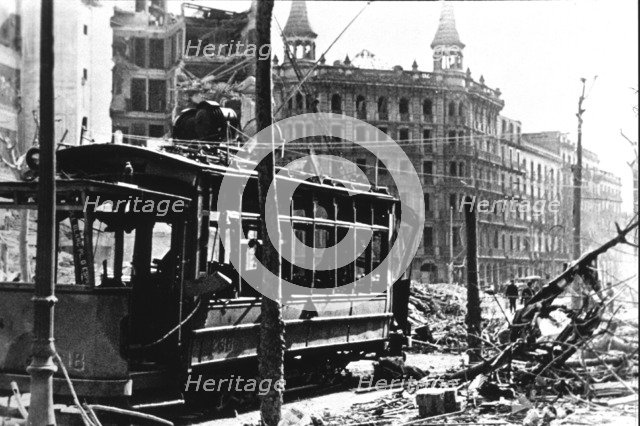 Spanish Civil War, destruction caused by bombing on 17 and 18 February 1938 in the Gran Via near …
