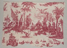 Fragment of Copperplate Printed Linen with "America Doing Homage to France" Design, 1790. Creator: Unknown.