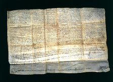 Donation of the castles Les Espases and Esparreguera to the seu of Vic, parchment document dated …