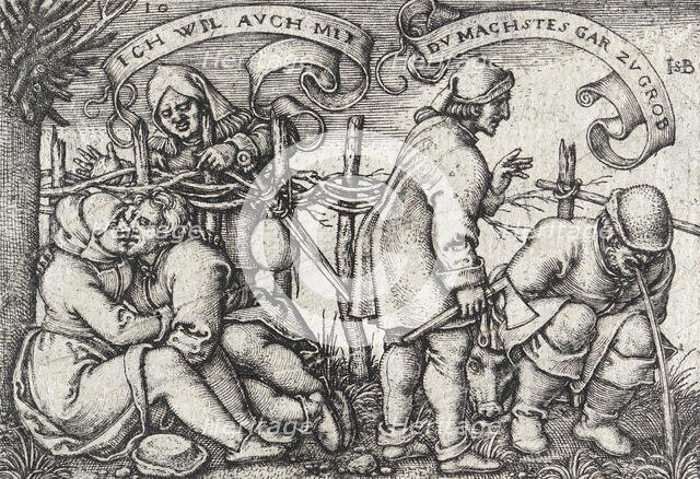 Peasants Behind the Hedge, 1547. Creator: Sebald Beham.