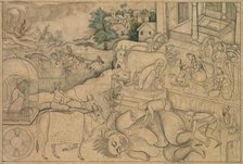 Cremation of the Demoness Putana, from a Krishna-Lila, c. 1790. Creator: Unknown.